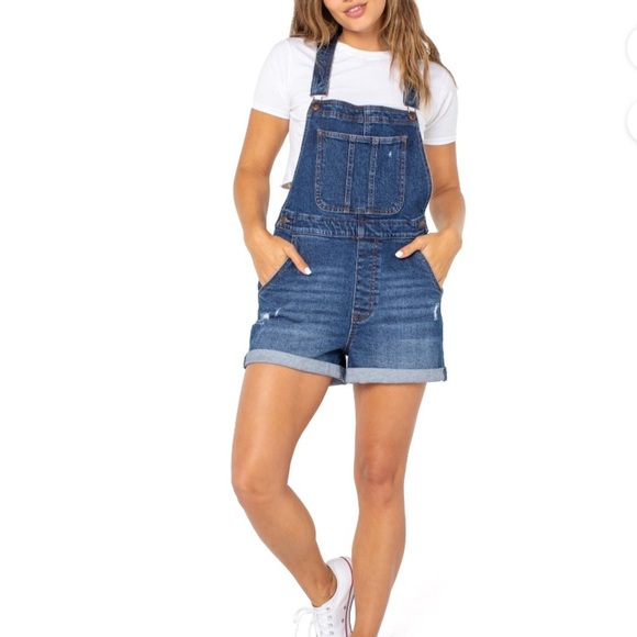 No Boundaries Denim - No Boundaries Juniors Core Dark Wash Shortalls Size XXL (19)